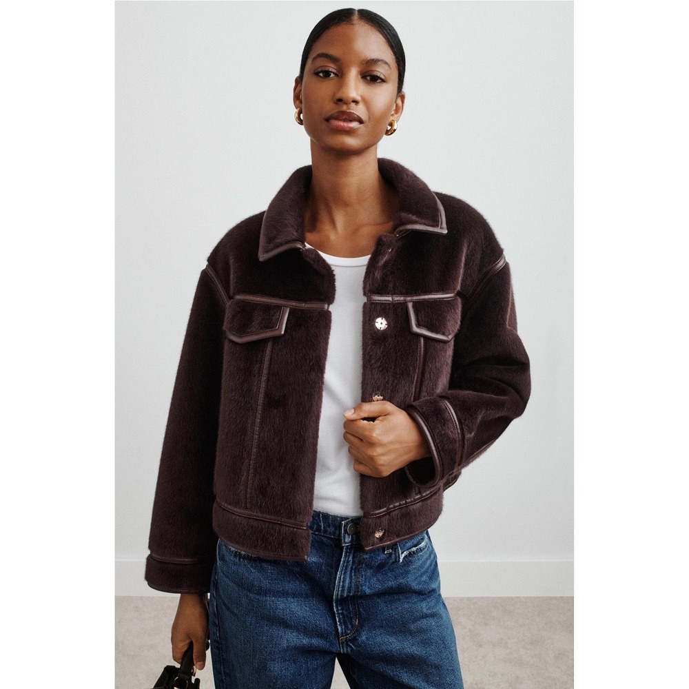 Zapa Monge Reversible Faux Fur Jacket Brown Faux Leather Trucker 34